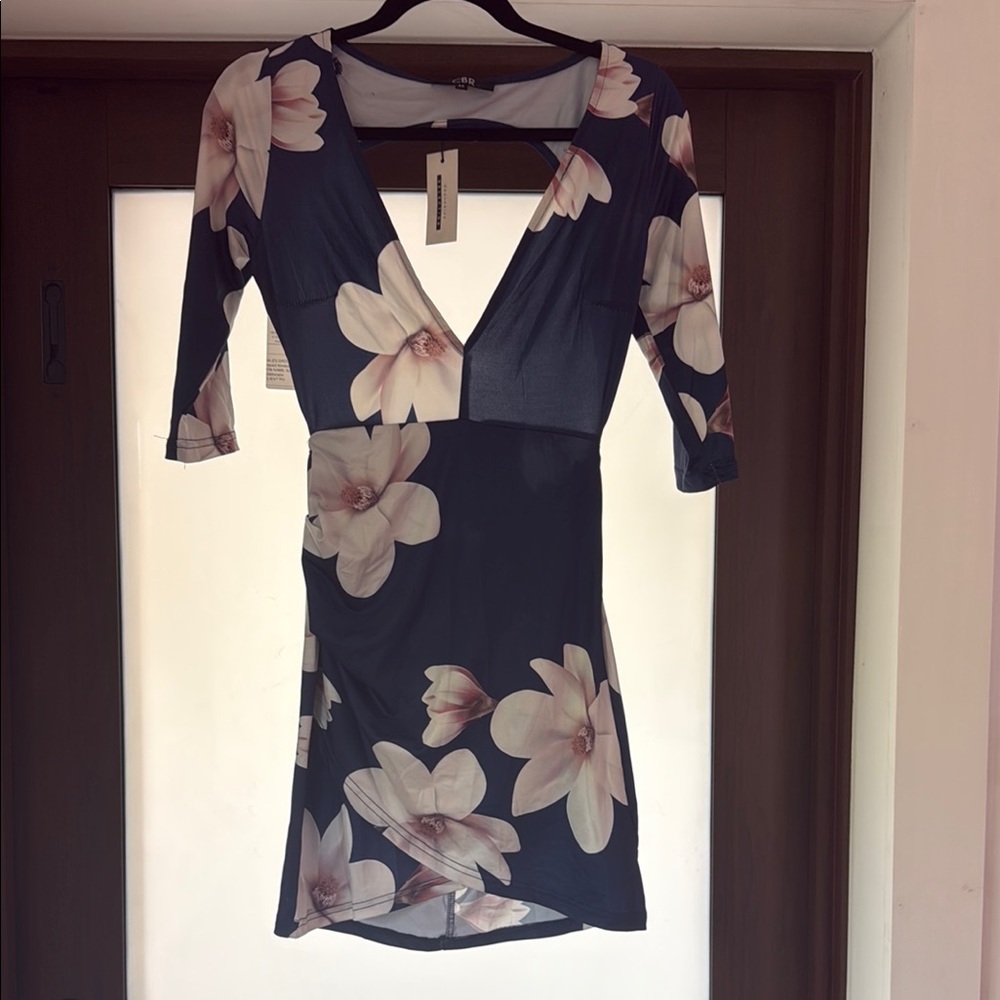 CBR Navy blue sexy backless Dress 3/4 Sleeve NEW NWT
